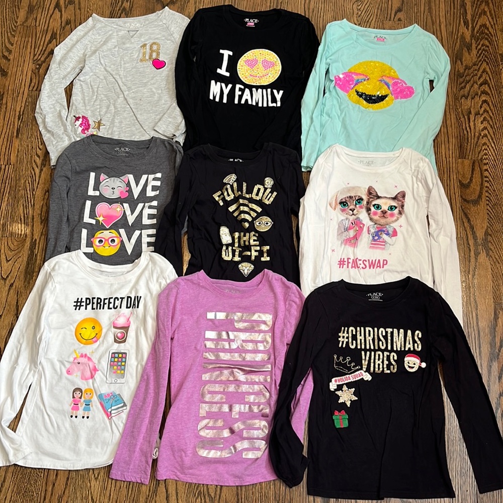 The Children’s Place Little Girls Long Sleeve Graphic Tees Bundle Of 9